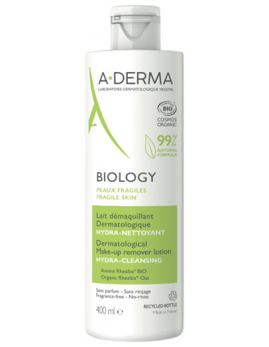 A-DERMA Biology Lait Démaquillant Dermatologique Bio - 400 ml
