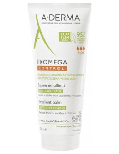 A-DERMA Exomega Control Baume Émollient Anti-Grattage Tube Éco-Slim - 200 ml