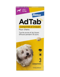 Elanco AdTab 112mg Chien 2,5–5,5 kg - 3 comprimés