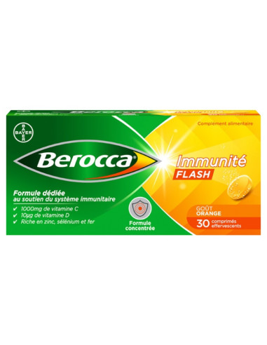 Berocca Immunité Flash Goût Orange - 30 Comprimés Effervescents