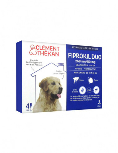 Clément Thékan Fiprokil Duo 268 mg/80 mg Chien 4 Pipettes