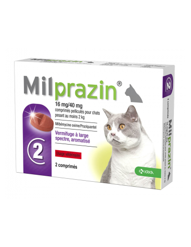  Milprazin Vermifuge 16 mg/40 mg Chat - 2 comprimés