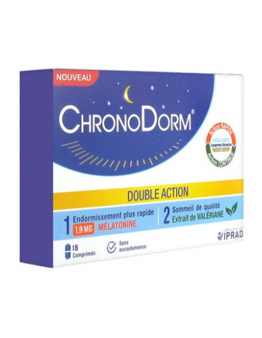 ChronoDorm Double Action Mélatonine 1,9 mg Valériane - 15 Comprimés