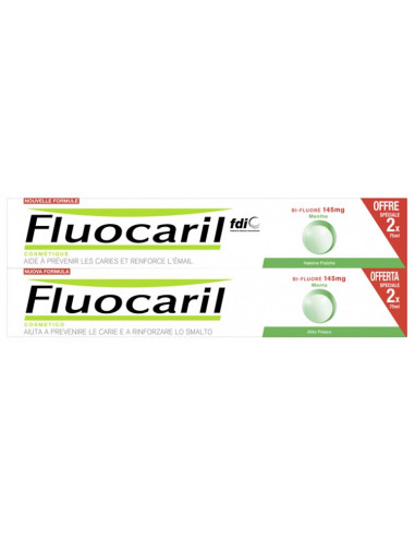 Fluocaril Dentifrice Menthe Bi-Fluoré - Lot de 2 x 75 ml