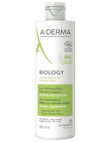 A-DERMA Biology Lait Démaquillant Dermatologique Bio - 400 ml