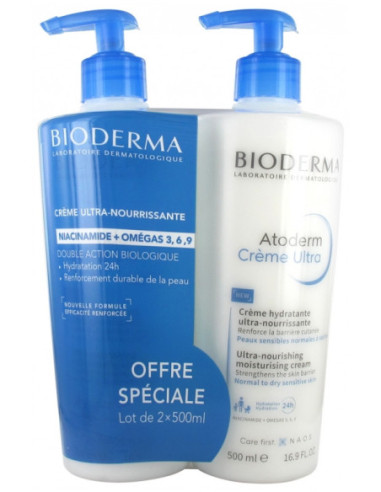 Bioderma Atoderm Crème Ultra Crème Hydratante Ultra-Nourrissante - Lot de 2 x 500 ml