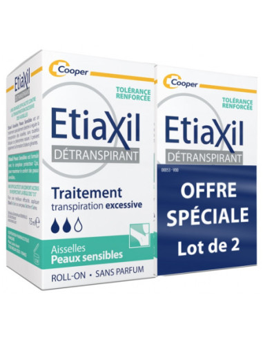 Etiaxil Détranspirant Aisselles Peaux Sensibles Roll-On - Lot de 2 x 15 ml
