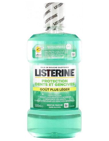 Listerine Bain de Bouche Protection Dents et Gencives Goût Plus Léger - 500 ml